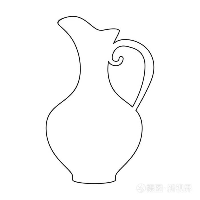 粘土jug的葡萄酒在白色背景上孤立的大纲样式图标葡萄酒生产符号股票