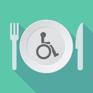 长阴影餐具与轮椅图标中的人类图