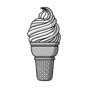 冰淇凌在白色背景上孤立的单色风格华夫格杯图标。冰激淋象征股票矢量图