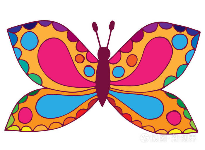 抽象的五颜六色的蝴蝶，为着色书 纹身