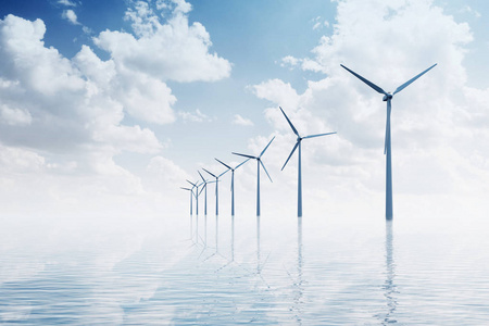 现代的白色风车照片