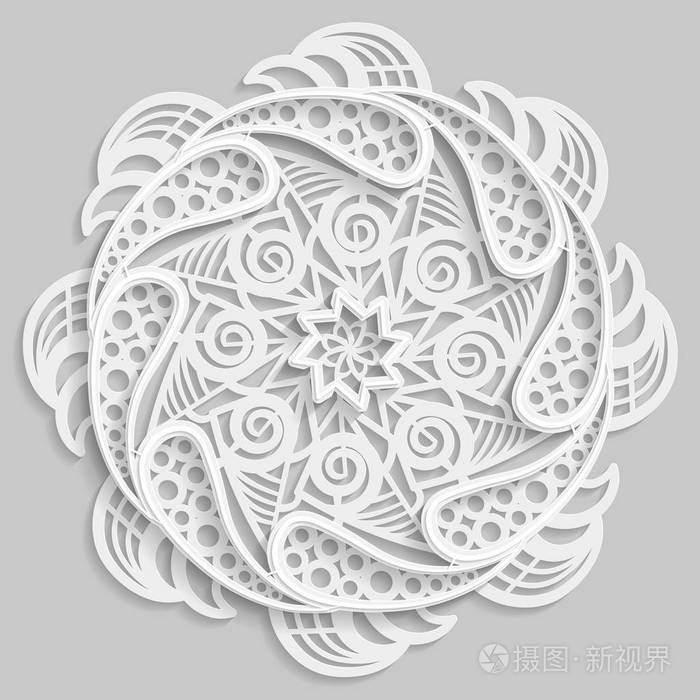 蕾丝3d 曼荼罗,圆对称的镂空图案,装饰雪花, 阿拉伯文装饰,装饰设计