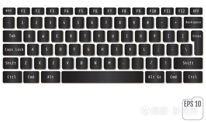 矢量图的黑色现代笔记本电脑键盘