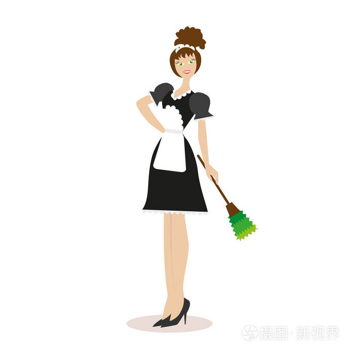 管家在工作隔离在白色背景上的衣服白色背景上孤立的扁平人物矢量图