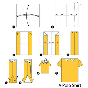 一步一步的说明如何使折纸马球衬衫