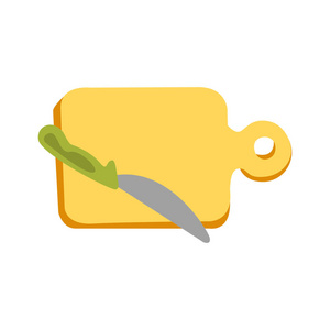 部分原始砧板和刀与绿色控点原始卡通图标,剪贴画插图比萨饼咖啡馆