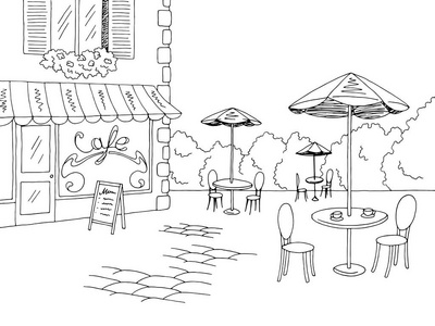 咖啡馆外观手绘图图片