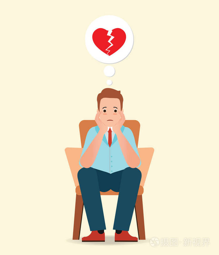 焦虑不安的人的想法和感受悲伤,破碎的心