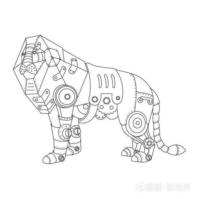 蒸汽朋克风格狮子着色书矢量插画-正版商用图片0x8i5f-摄图新视界