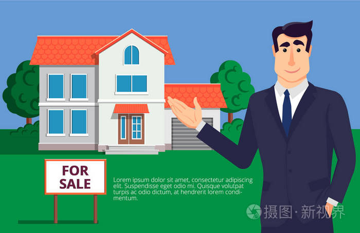 投资房地产,商人.在现代的平面样式矢量图