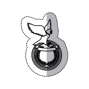 贴纸单色轮廓与鹰的丝带和橄榄冠轮架照片