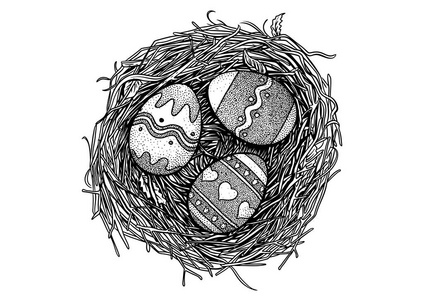 复活节彩蛋，鸟巢，图，绘图，雕刻