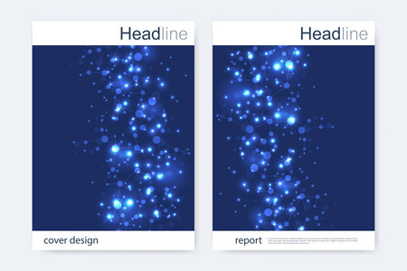 科学的宣传册设计模板。矢量海报布局 分子结构与连接的线和点。科学模式原子 Dna 与杂志 传单 封面 海报设计元素