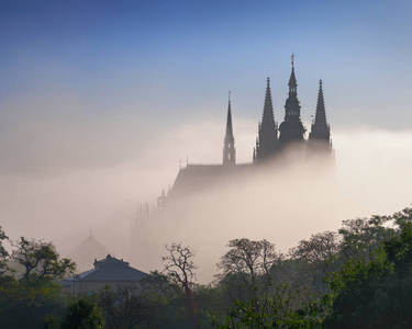 雾波在圣维特大教堂，捷克共和国