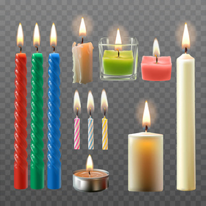矢量图的各种蜡烛在写实风格的集合