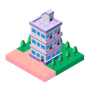 公寓紫房子等距图标