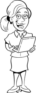 卡通位妇女抱着一台笔记本电脑