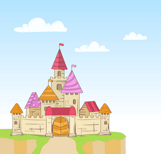 卡通童话里的城堡。矢量