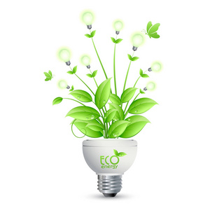 生态能源设计与树，生长于 bulbs.vector ilusstrati