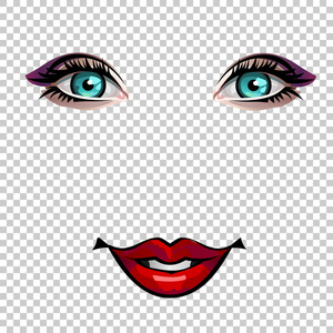 矢量波普艺术插画眼睛和嘴唇的一个年轻的女孩