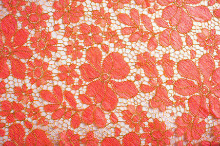 纹理花边。 一种精细的开口织物，通常是由缠绕或编织线在图案中制成的棉花或丝绸，特别是用于裁剪服装。