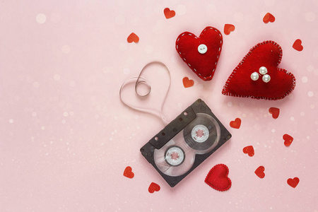 情人节那天背景与音频盒式磁带的形状
