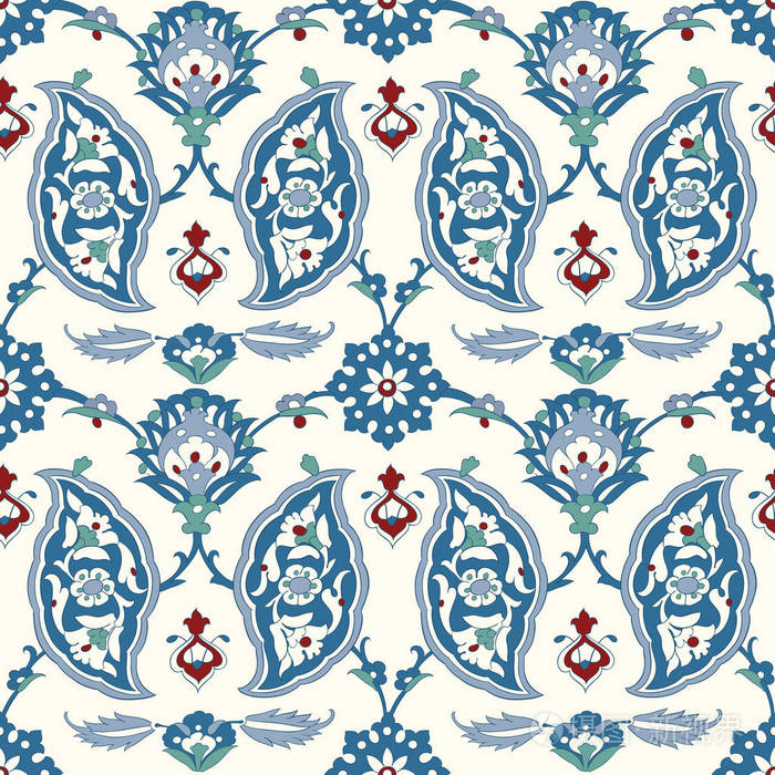 传统的阿拉伯文装饰无缝.花卉的装饰图案.伊兹尼克.矢量.背景