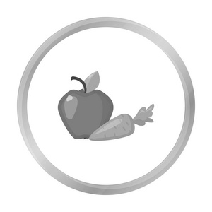 苹果胡萝卜中孤立的白色背景上的黑白风格的图标。牙科保健象征股票矢量图