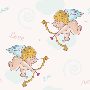 情人节那天无缝白色图案和丘比特照片