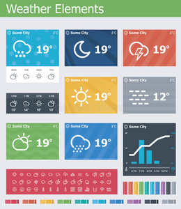 平板天气应用程序用户界面元素图片