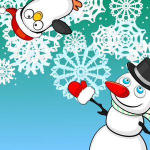 圣诞背景雪人和企鹅