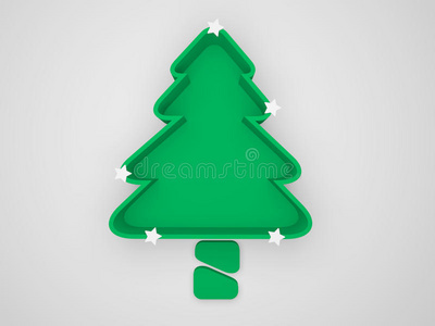 三维绿色圣诞树隔离在白色上