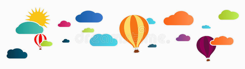 带热气球的太阳和云