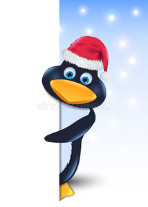 冬天 帽子 纸张 晋升 圣诞节 招呼 企鹅 新的 插图 胡须