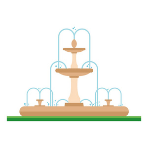 在公园喷泉中可爱的卡通矢量图