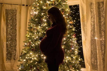 孕妇在圣诞节的剪影