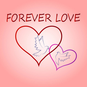 鸽子粉一双粉红色的背景,情人节卡与词永远的爱,在心中飞翔的鸽子的