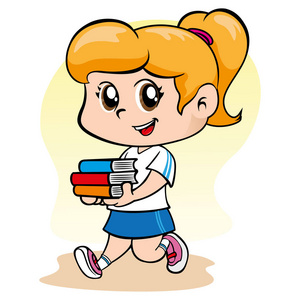 表示孩子插图表示孩子女孩抱着一些书在她的手中.