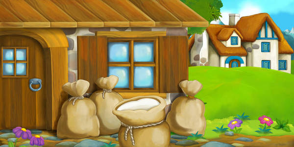 卡通背景的老房子照片