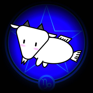 摩羯座十二宫卡通标志黄道十二宫的摩羯座矢量图标上星级的深蓝色背景