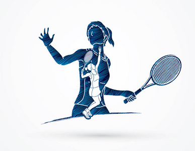 二次曝光，网球运动员体育女人图形矢量