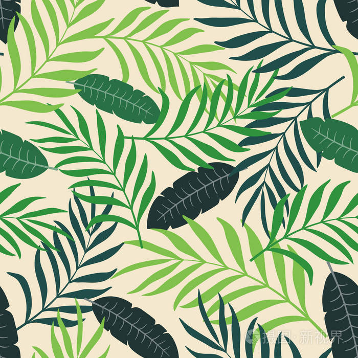 热带背景用棕榈叶.无缝花纹插画-正版商用图片0xctzh-摄图新视界