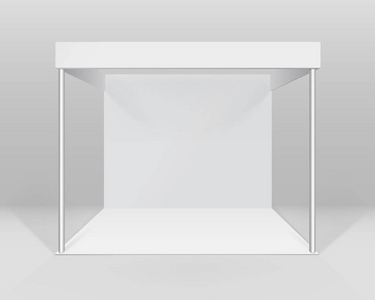 矢量白色室内贸易展览会展位标准展位为演示文稿孤立与背景