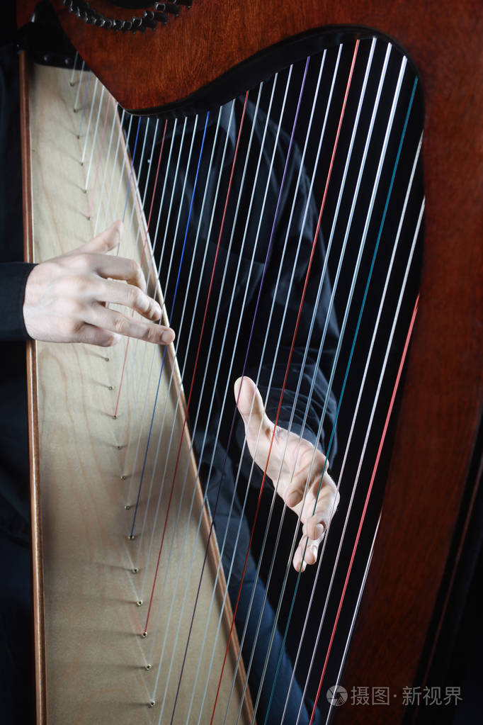 竖琴球员竖琴手演奏爱尔兰竖琴弦