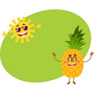 有趣的菠萝和太阳人物享受暑假
