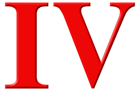 quattuor罗马数字四,quattuor,4,4,白色背景上孤立照片