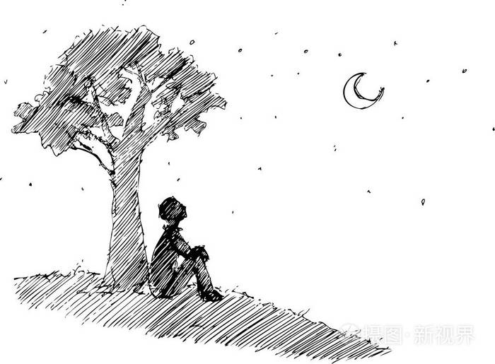 男人看着月亮矢量插画-正版商用图片0xd50v-摄图新视界