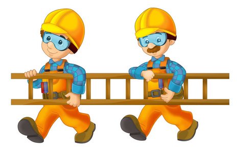卡通建筑工人拿着梯子照片