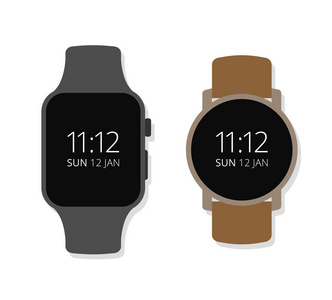 Smartwatch 设置圆形和矩形的时间和日期孤立的矢量艺术