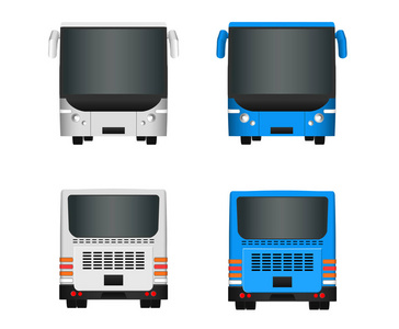 城市公交车模板。从背面和正面设置客运运输双方视图。矢量图 eps 10 孤立在白色背景上